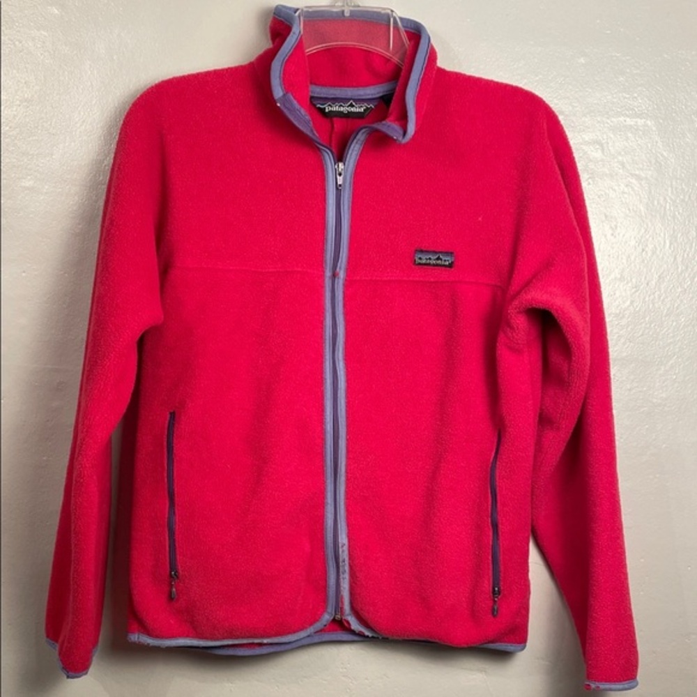 Patagonia Women's Bright Pink Fleece Jacket with Lavender Trim